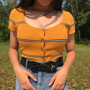 Striped mustard button up